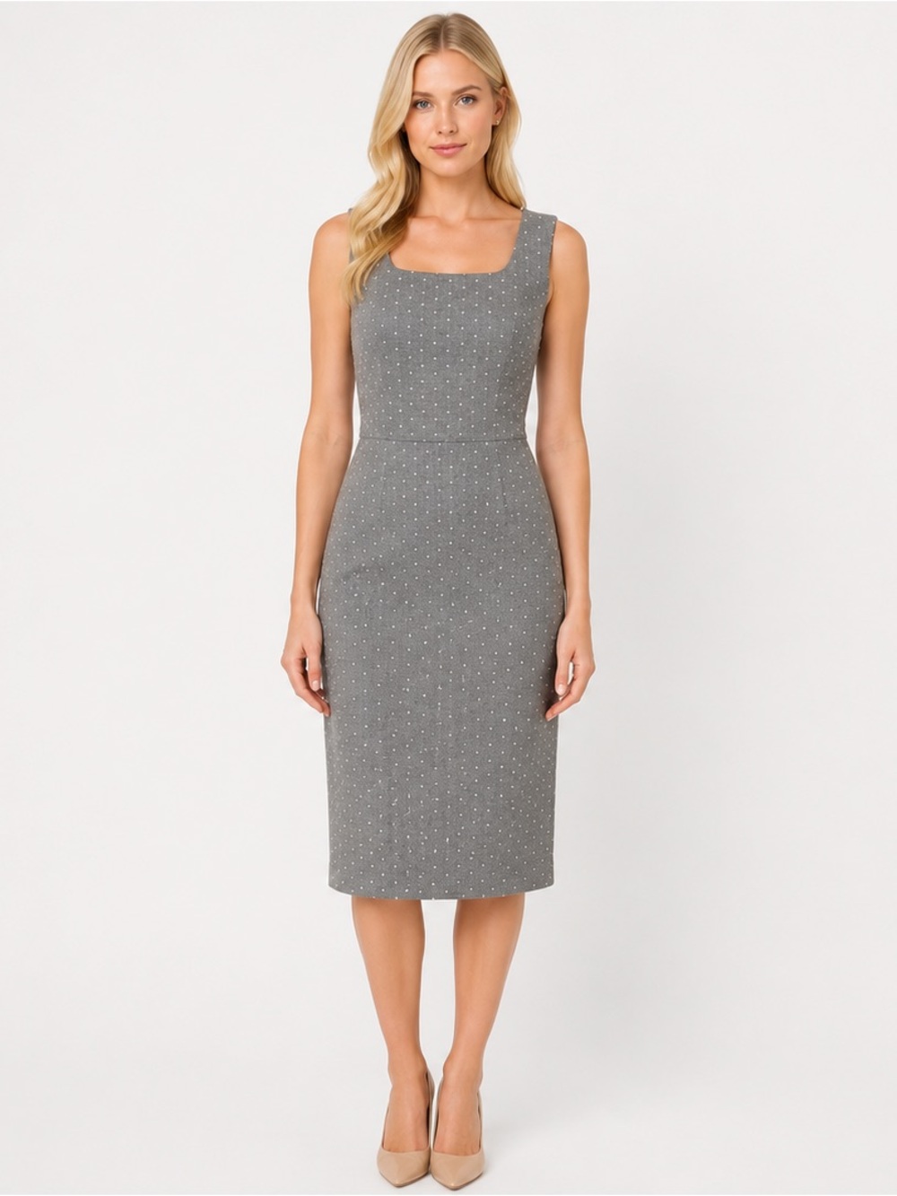 The Limited Heather Gray with White Polka Dots Sleeveless Sheath Dress Size 10